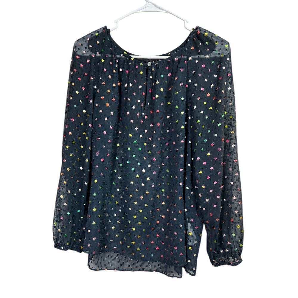J.Crew J. Crew Popover Long Sleeve Rainbow Dot Chiffon Top Medium